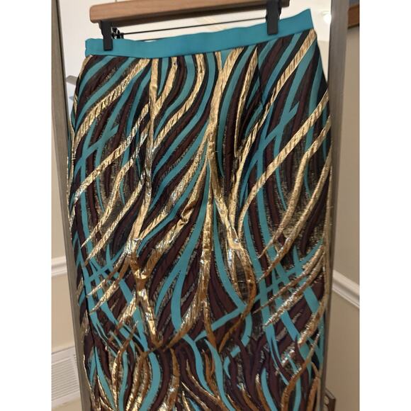 Divine Queen International Metallic Brocade Skirt Size 12 Turquoise - Picture 4 of 5